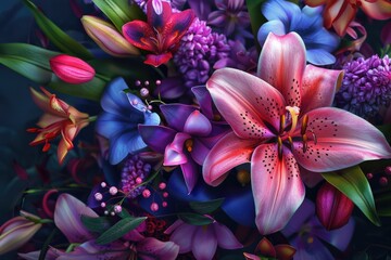 Poster - A detailed view of various colorful flowers, ideal for use in editorial or advertising content