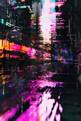 Poster - A blurred image of a city at night with bright lights and dark shadows