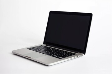 Poster - A person's laptop computer sitting on a clean white desk, ready for use