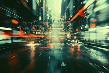 Poster - Nighttime city scene with blurred lights and buildings