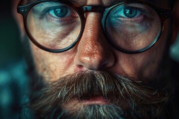 Poster - Portrait of a man wearing glasses and a beard, suitable for personal or professional use