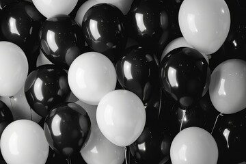 Poster - A bunch of black and white balloons floating in the air
