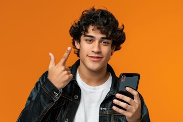 Canvas Print - A young man holding a cell phone to his ear, possibly in conversation or distraction