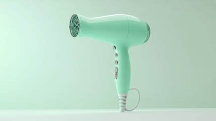 Wall Mural - Mint Green Hair Dryer on a Pastel Background