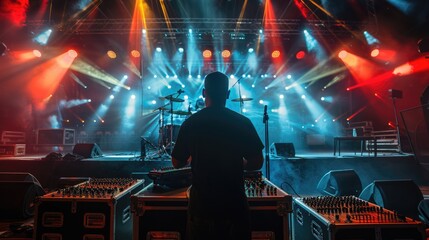 Poster - A person standing in front of a brightly lit stage, perfect for event or performance concepts