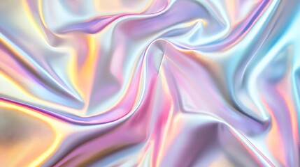  Iridescent satin background with wavy folds, creating an elegant and luxurious feel