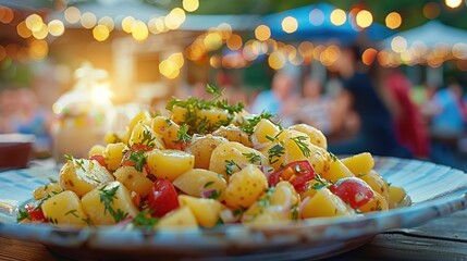 Wall Mural - German Potato Salad with Dill and Tomatoes