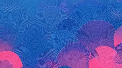 Canvas Print - Abstract Pattern of Interlocking Concentric Circles in Blue and Pink Hues