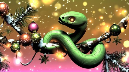  Illustration for a greeting or postcard for the new year 2025 of the female green wood snake