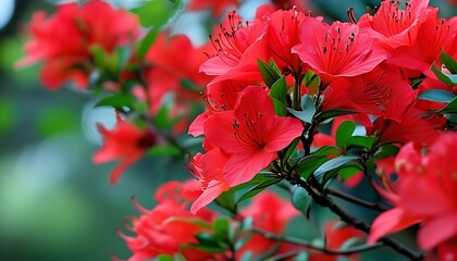 Poster - Bright red flowers bloom in summer, showing the beauty and prosperity of nature and attracting attention.