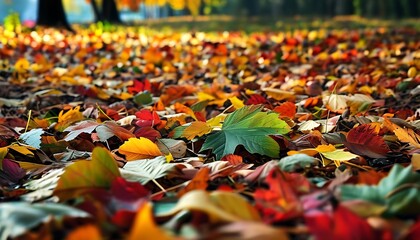 Wall Mural - Colorful leaves cover the ground, forming a natural colorful landscape, which makes people feel the atmosphere of autumn and creates a warm atmosphere.