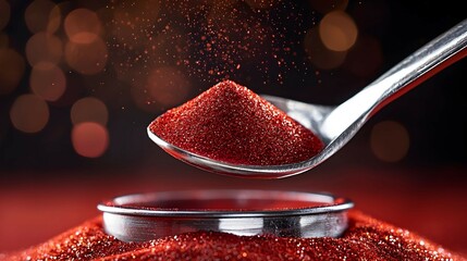 Wall Mural - Red Glitter on Spoon with Bokeh Background