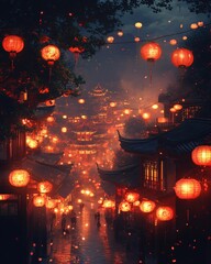 Canvas Print - Chinese Lanterns Festival Street 