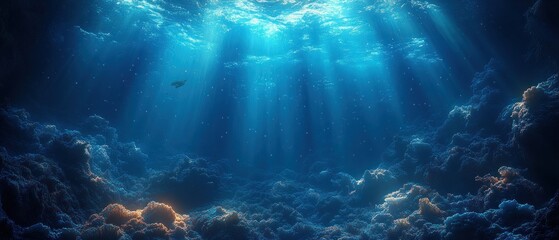 Sunbeams Shining Through Ocean Water, Illuminating the Seabed