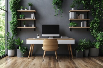 Canvas Print - Modern Home Office Interior Design with Plants