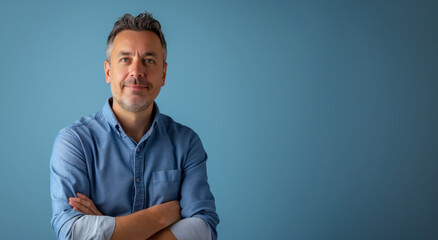 Portrait of a businessman, shirt, smiling looking confident and happy. Winning positive male Businessperson in a business outfit, professional corporate look. Smart manager posing.