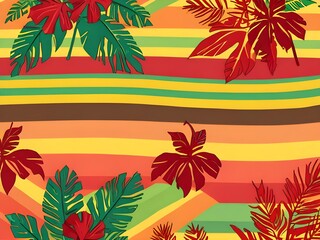 Poster - Tropical Floral Pattern on Colorful Stripes