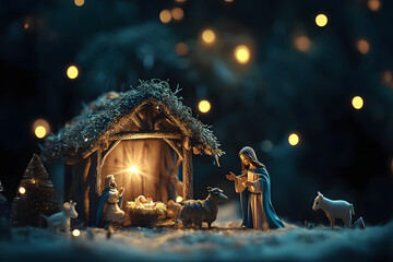 Wall Mural - Christmas Nativity with Copy Space created with Generative AI technology