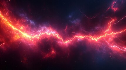 Wall Mural - A bright yellow lightning bolt streaks across a dark, red and blue nebula.