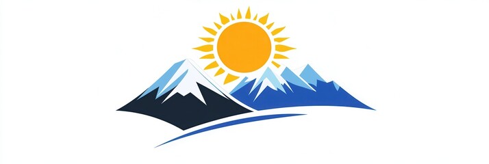 Aufkleber - The design showcases sleek snow-capped mountains with a vibrant sun rising behind them, creating a tranquil yet inspiring atmosphere. Generative AI
