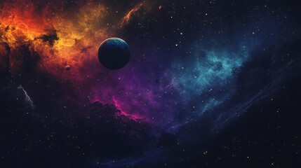 Wall Mural - A lone planet in a vast and colorful nebula with a smattering of stars.