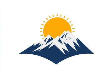Poster - This design showcases snow-covered mountains with a bright sun emerging behind them, symbolizing a fresh start and adventure. Generative AI