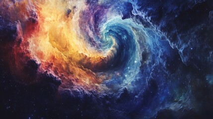 Wall Mural - A swirling nebula in space with vibrant colors and a dark center.