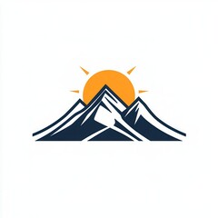 Poster - A minimalist logo showcases majestic snow-capped mountains with a vibrant sun ascending behind them, evoking tranquility and adventure. Generative AI