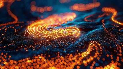 Poster - Abstract background with glowing particles flowing and forming an abstract vortex. Perfect image for science, technology and finance