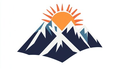 Poster - This design showcases snow-covered mountains with a radiant sun emerging at dawn, symbolizing tranquility and nature's beauty. Generative AI