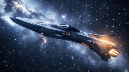 Wall Mural - Futuristic spaceship flying through a starry nebula.