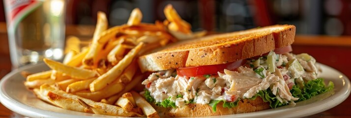 Poster - Chicken salad sandwich accompanied by fries