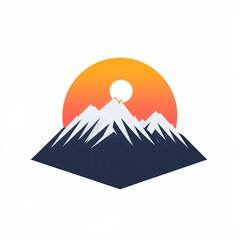 Poster - The design captures a minimalist representation of snow-covered mountains illuminated by a soft sunrise, symbolizing tranquility and adventure. Generative AI