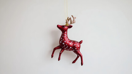 Wall Mural - Reindeer-Shaped Christmas Tree Ornament on White Background