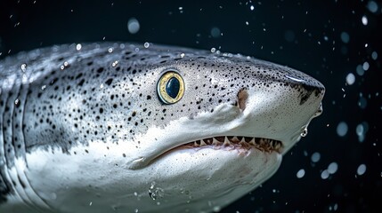 Sharkâ€™s gills, close-up of slits, water bubbles, deep ocean lighting