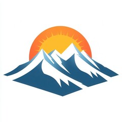 Poster - The design showcases snow-capped mountains with a bright sun rising behind them, representing tranquility and the beauty of nature. Generative AI