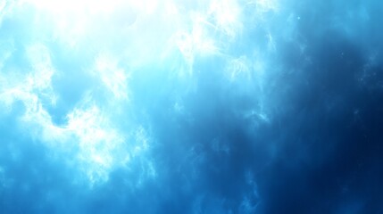 Wall Mural - Abstract blue and white background with light rays and glowing particles.