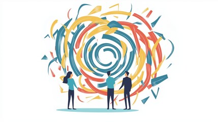 Chaos and order business concept flat style design vector illustration isolated on white background. Tangled disorder turns into spiral order line, find solution.