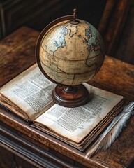 Vintage Globe and Books on Wooden Desk