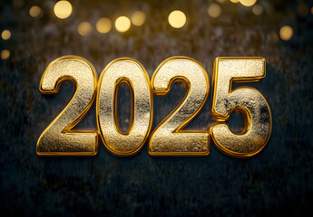 Old gold effect of 2025 number with 3D glossy style Mockup.