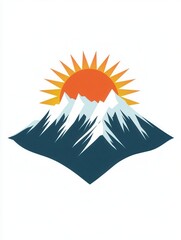 Poster - The beauty of snow-covered mountains with a vibrant sun rising, symbolizing a peaceful and inspiring morning. Generative AI