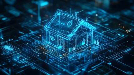 Poster - Holographic smart home system interface showcasing the advanced capabilities of intelligence to seamlessly control and automate household devices and appliances