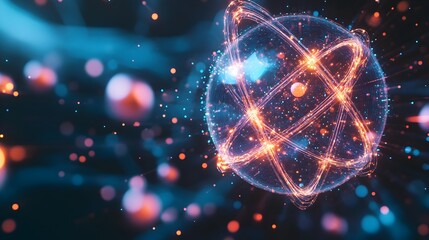 Poster - holographic 3d visualization of an atom s internal structure showcasing the arrangement and interact