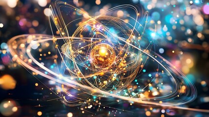 Poster - Holographic Depiction of a Complex Atomic Model Showcasing the Various Energy Levels and Intricate Molecular Structure
