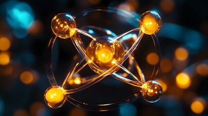 Poster - holographic display showcasing the intricate interactions between protons neutrons and electrons wit