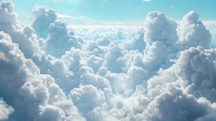 Poster - Serene and Ethereal Cloudscape Featuring Billowing Cumulus and Wispy Cirrus Cloud Formations in a Tranquil Sky Background