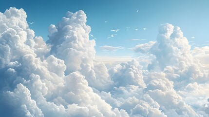 Poster - Conceptual image of a beautiful tranquil cloudscape featuring a variety of cloud types including fluffy cumulus and wispy cirrus formations floating in a serene ethereal atmosphere
