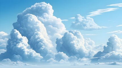 Poster - A conceptual minimalist cloudscape featuring various cloud types including fluffy cumulus and wispy cirrus formations creating a serene and contemplative atmosphere