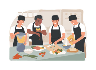 Wall Mural - Teamwork in the kitchen isolated cartoon vector illustrations.