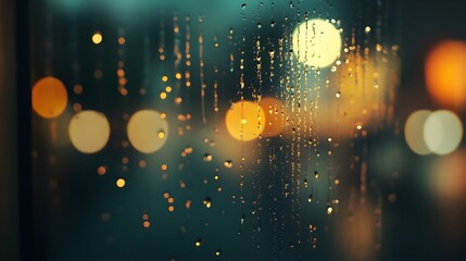 Poster - A conceptual image showcasing the captivating flow of ethereal raindrops sliding down a transparent windowpane creating a serene and minimalist atmosphere with a blurred out of focus background